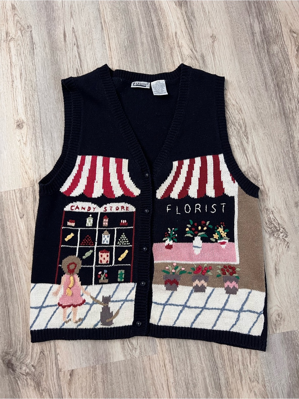 Capacity Cotton Knit Vest Novelty Black Floral & Candy Shop vintage 90s